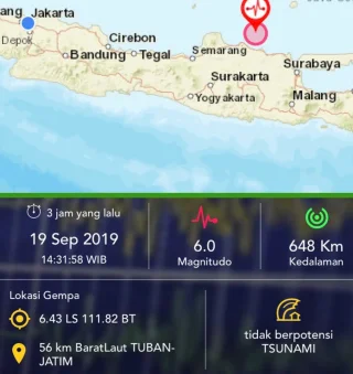 Dua Gempa Berdekatan Waktu dengan Sumber Berbeda di Selatan Jawa Timur.
